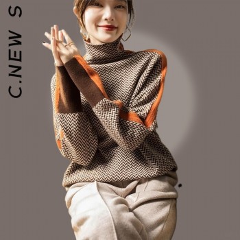 Knitted Turtleneck New Women Sweater Elegant Top Women Cheap Pullovers Sweaters Black Brown